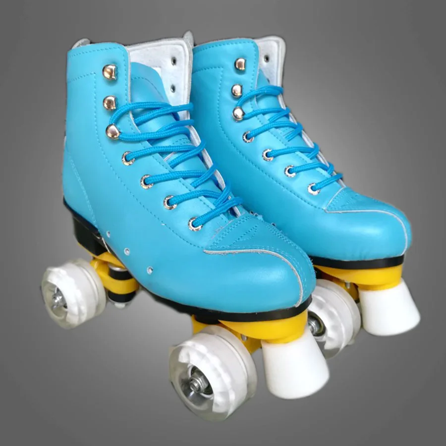 Japy Geneniu جلدية زلاجات دوارة مزدوجة خط الجليد 6 ألوان النساء سيدة الكبار الأبيض بو 4 عجلات اثنين خط أحذية التزلج Patines