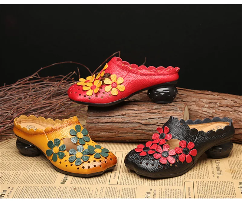 Genuine Leather Women Half Slippers Slip On Outdoor Med Heel Shoes Women Comfortable Slides Woman Driving Loafer Female Footwear (9)