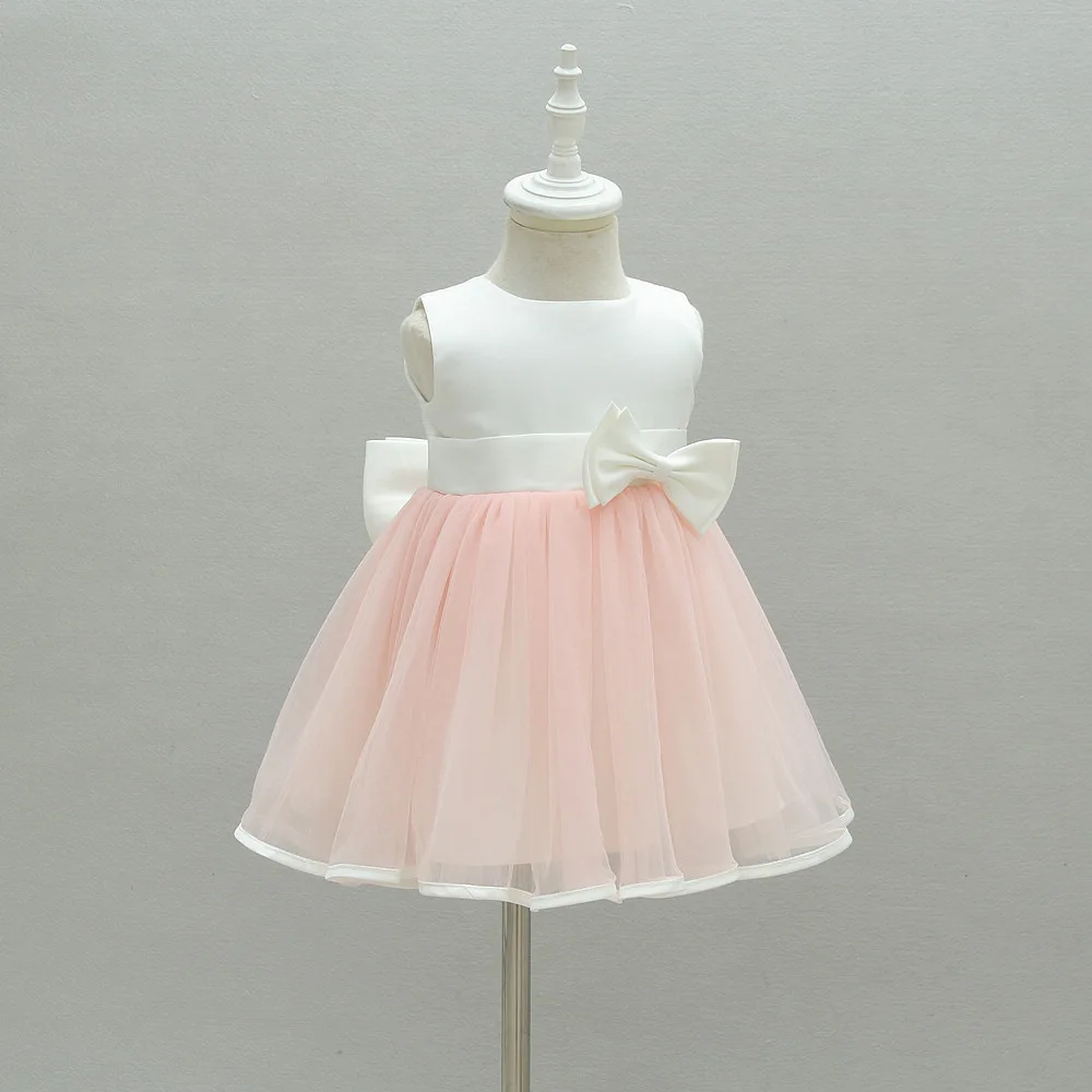 Платья для маленьких девочек на день рождения праздничная одежда розового цвета с бантом для 1 года Vestido, г., одежда для маленьких девочек от 0 до 24 месяцев, RBF174022 - Цвет: Розовый