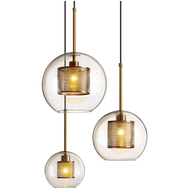 

Industrical Spherical Glass Cord Droplights WitBronze Net Shade E27 LED Edison Warm Light Suspension Luminaire Vintage