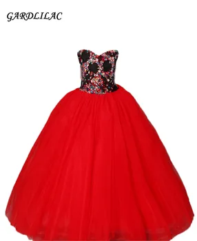 

2019 Real Red Ball Gowns Kids Pageant Dress Flower Girl Dress With Lace Appliques Crystal Belt Pageant Party Gowns