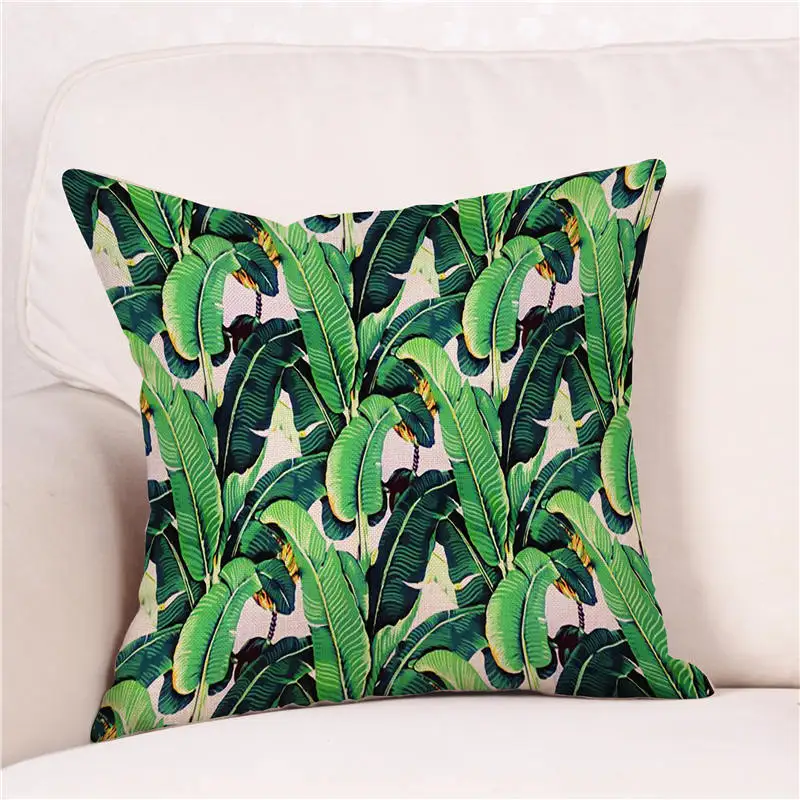 Creative Bamboo Leaves Pattern Cushion Cover Comfortable Cotton Linen