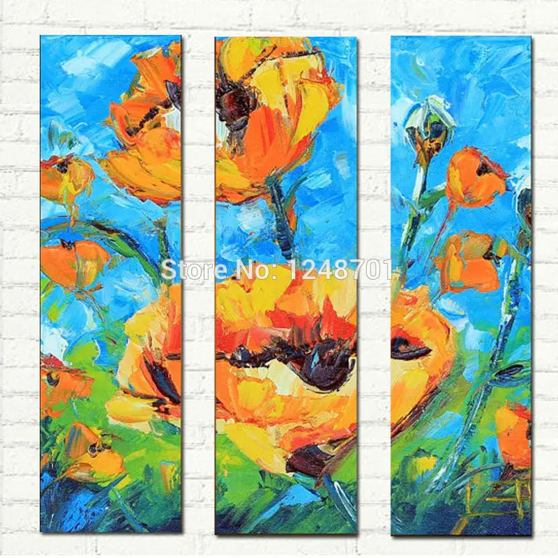

Poppy Art Impasto Texture Three Panel Triptych Hand Painted Oil Painting On Canvas For Wall Decoration