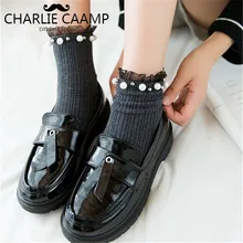 Женские новые осенние зимние хлопковые одноцветные перламутровые кружевные ребрышки, простые дикие серии, женские модные трендовые свободные носки для отдыха E146