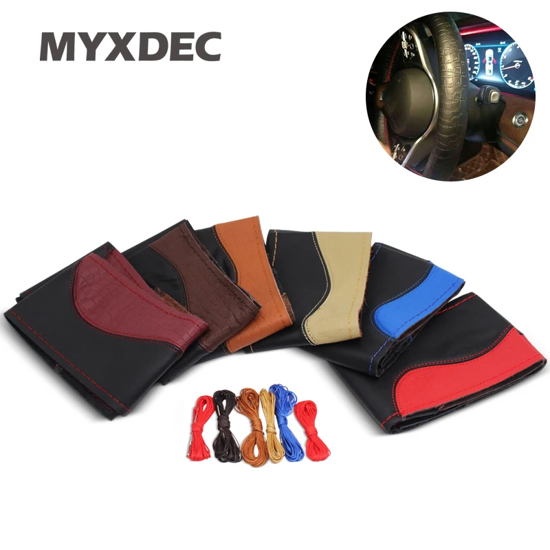 

Crocodile Style DIY Steering Wheel Covers/ Soft Leather on the Steering-Wheel of Car With Needle and Thread Interior Accessories