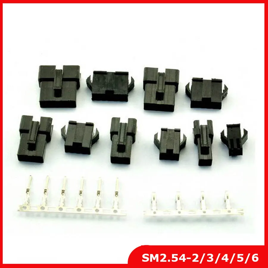 

50 Sets/lot, (2+3+4+5+6Pin) each Model 10 sets JST 2.54mm SM series Multipole Connector plug, With ternimal male and female