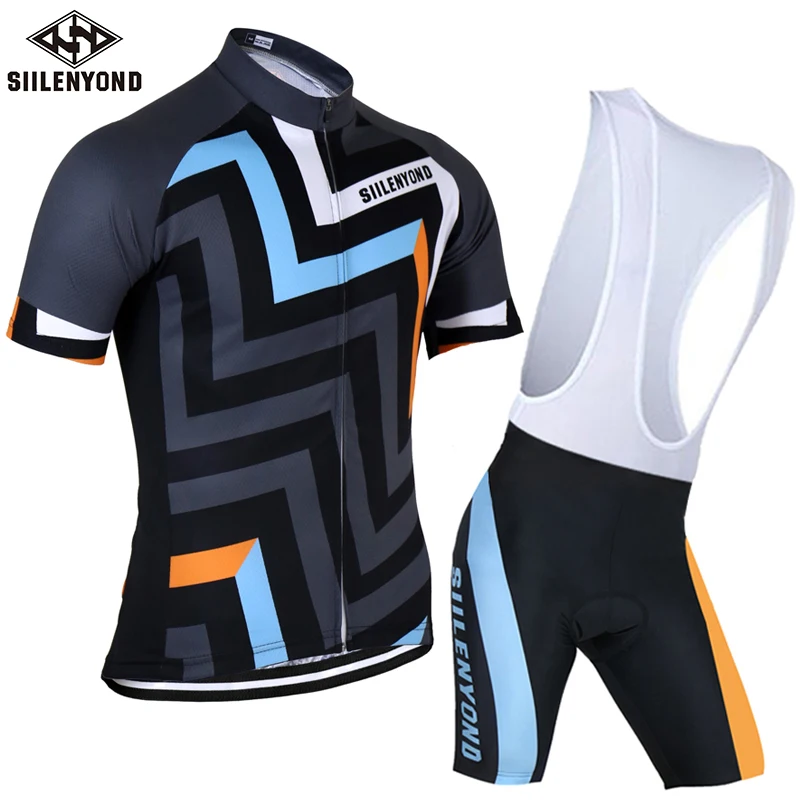 

SIILENYOND Pro Cycling Jersey Black Biker Sets summer men Riding Bike Racing road MTB Clothing Short Sleeve Cycling wear suits