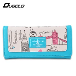 

OUGOLD purse women wallet brands leather fashion Graffiti style cartoon Long female wallets Credit card holders