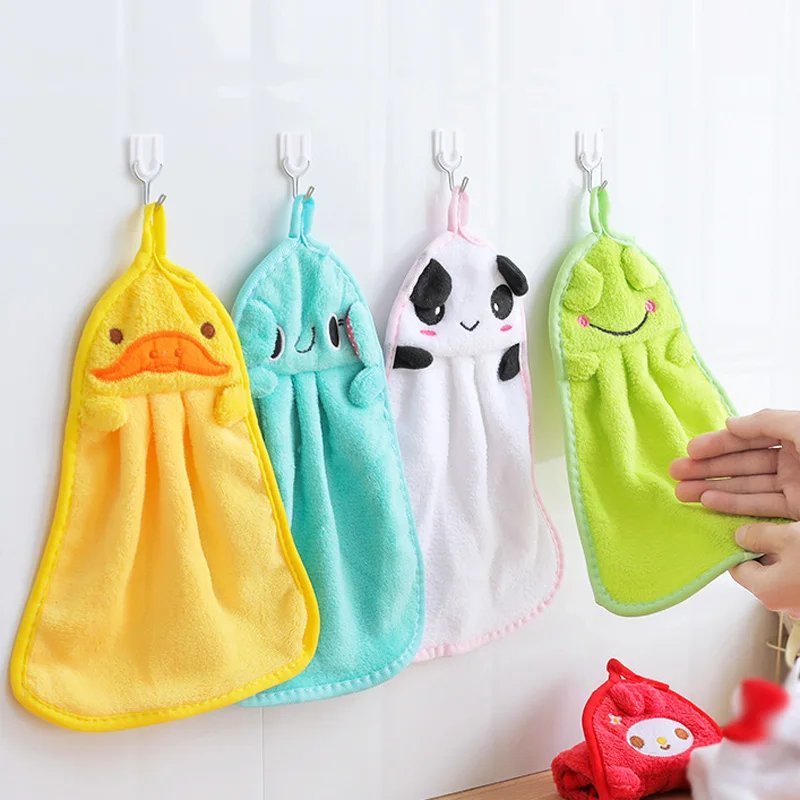 

Cute Nursery Hand Towel Soft Plush Fabric Cartoon Animal Coral velvet Wipe Hanging Bathing Towel for Kid