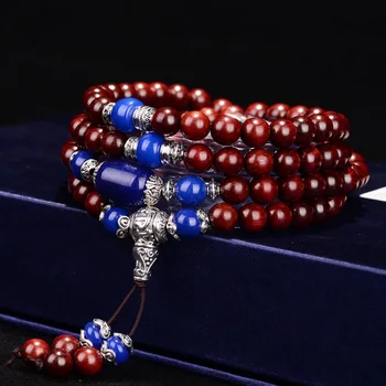 

Authentic Lobular Red Sandalwood Bracelets 108 Buddha Beads Hand made Polished High Oil Density Necklace for Men Women Jewelry