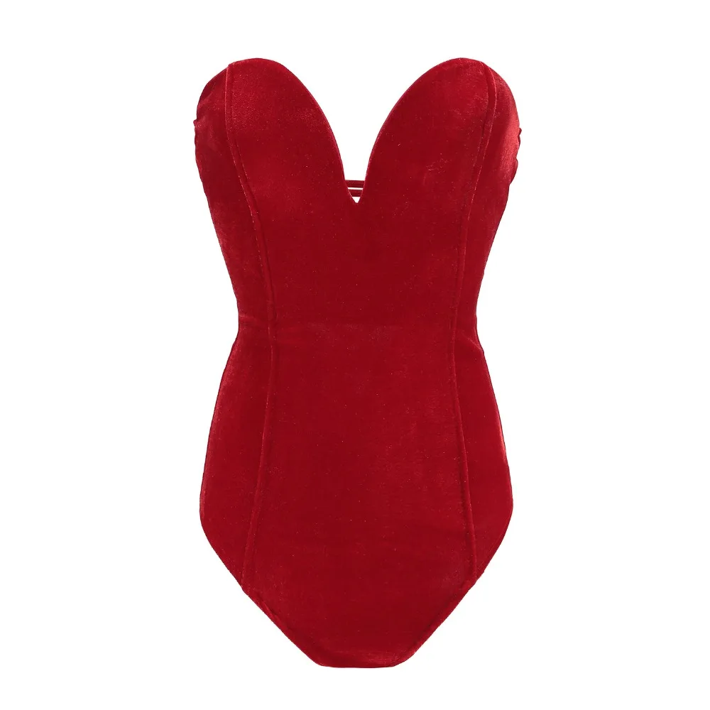 pink bodysuit Black Red Velvet Bodysuit Rompers Womens Jumpsuit 2019 Deep V Strapless Sexy Bodysuit Female Club Party Backless Cross Bodysuit white bodysuit