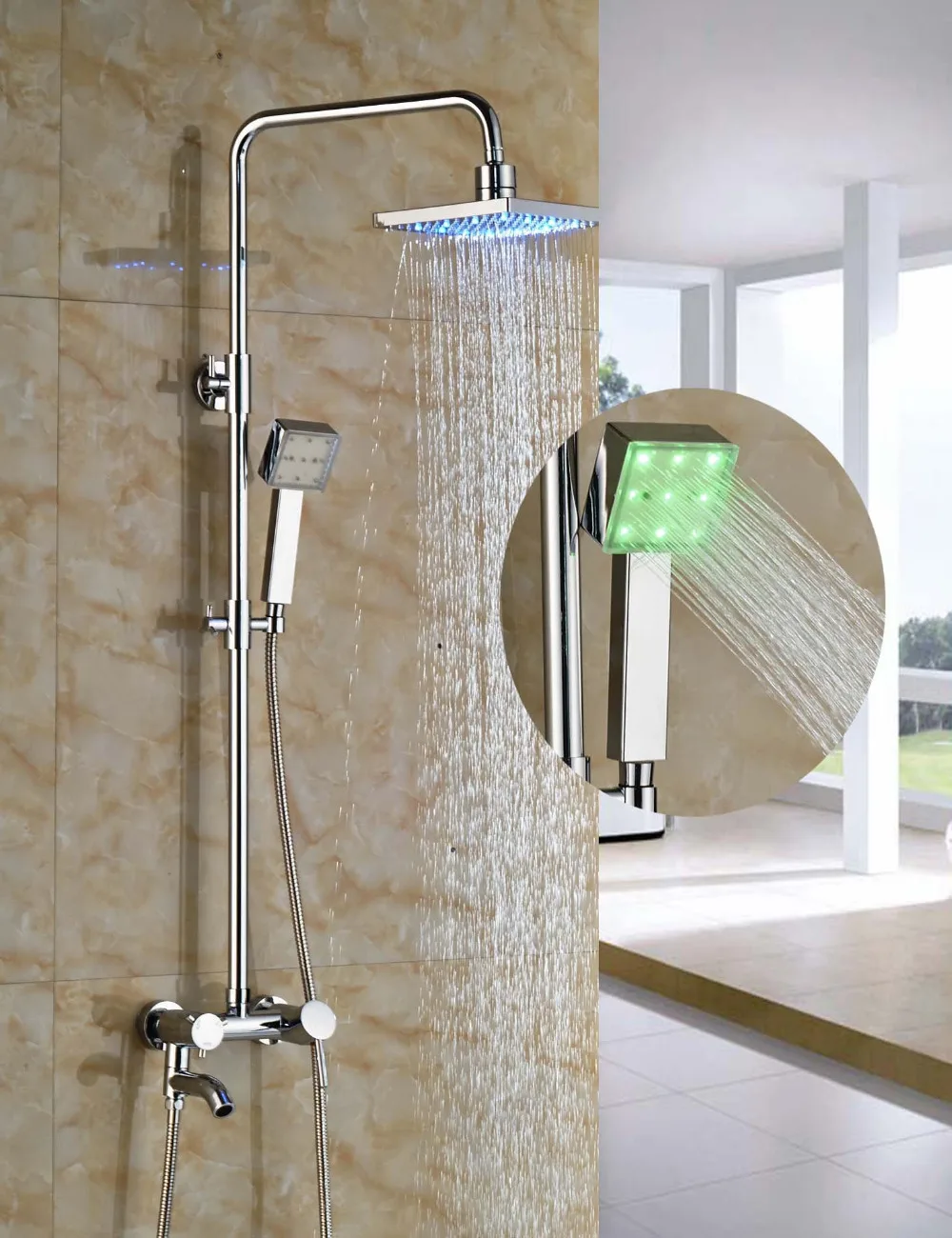 Wholesale And Retail LED Square Rainfall ABS Plastic Shower Head Chrome