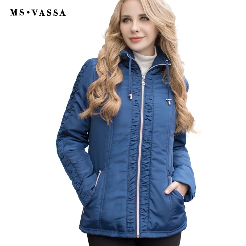 MS VASSA Women jacket Autumn Winter Parkas zipper opening turn down collar plus size Ladies outerwear