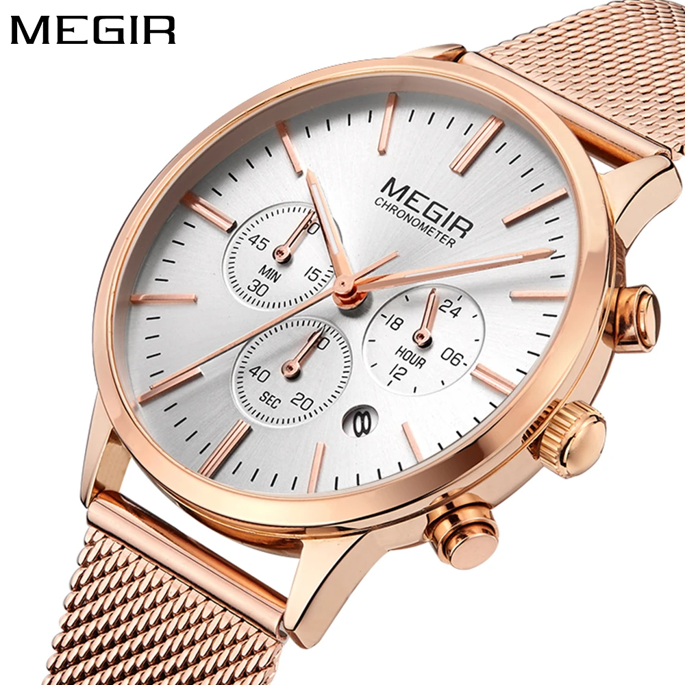 

Megir Brand Fashion Gold Ladies Watches Women Clock Steel mesh Band Sport Luxury Quartz Wristwatch Women Silver Relogio Feminino
