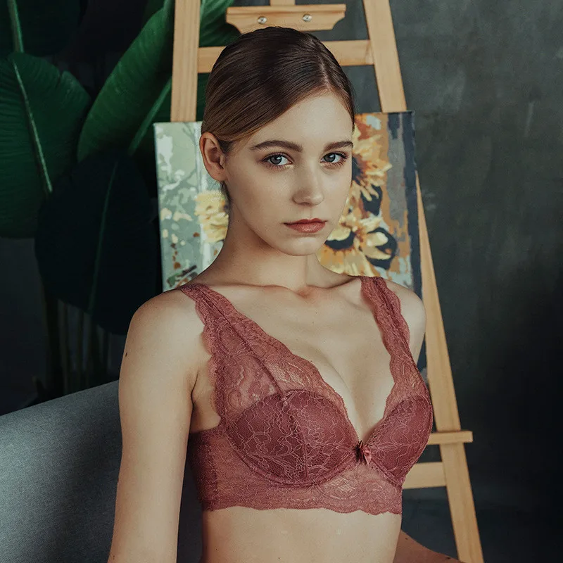 

JYF New Lace Deep V Bra Set Sexy Women Shell Underwear Soft Underwire Push-Up Bra Sets Broad-Brimmed Lace Comfortable Lingerie