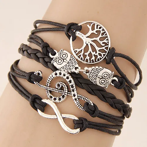 Hot Sale New Arrival Braided Leather bracelet Owl Tree Composition Bracelets | Украшения и аксессуары