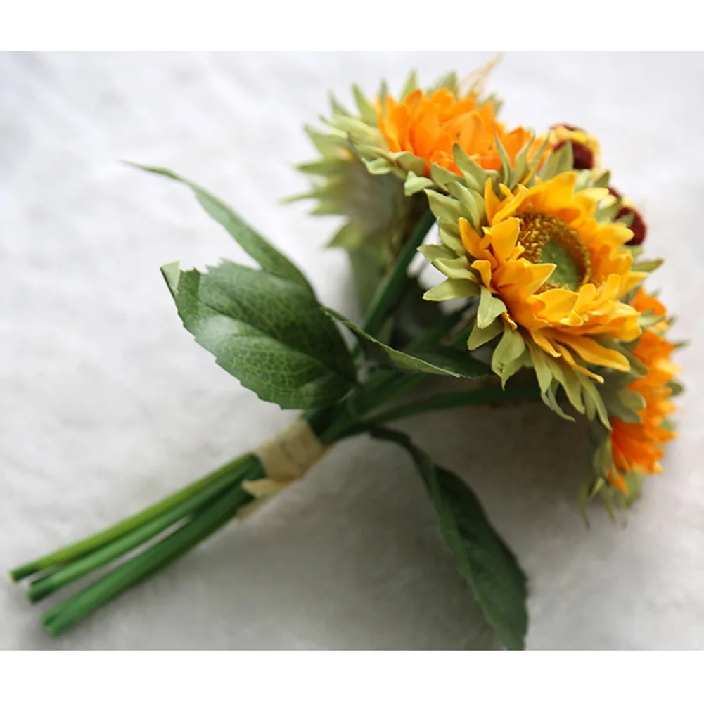 Шелковый желтый подсолнух ветка 27 см яркий цвет Искусственный Подсолнух букет свадебный стол Декор цветочный куст для вазы