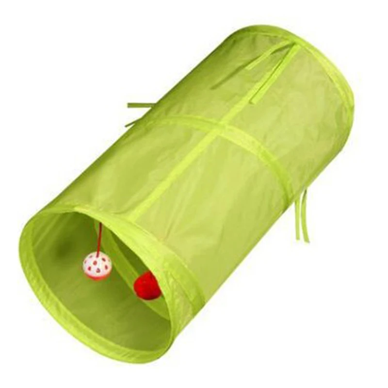 Green Игрушка-туннель для кошек, туннели и трубы для домашних животных, дизайн с открытым отверстием, складной, 2 отверстия с колокольчиками, 7 цветов, игрушка с морщинами - Цвет: Green