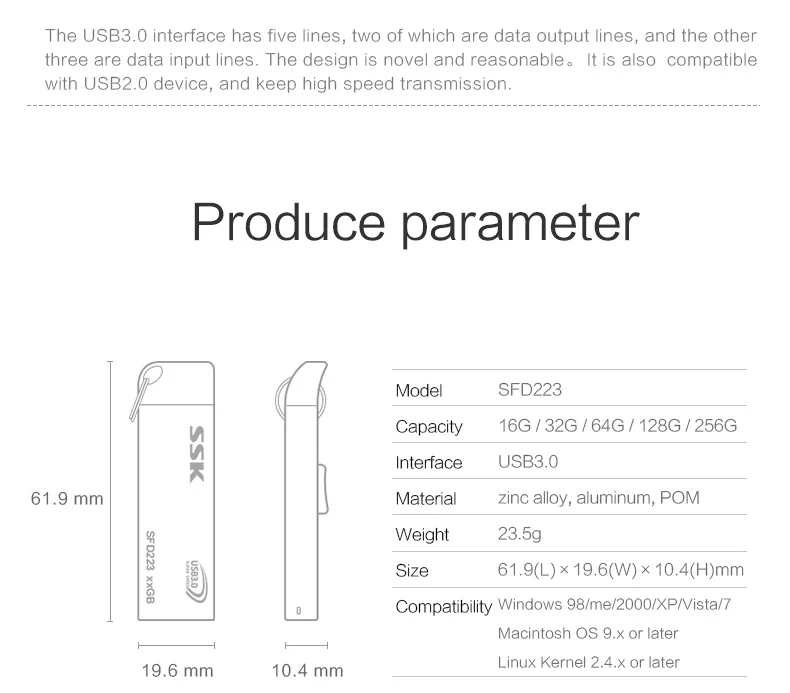 SSK SFD223 USB флеш-накопитель, 128 Гб металлический флеш-накопитель, высокоскоростная USB карта памяти, 64 ГБ флеш-накопитель, реальная емкость, 32 ГБ USB флеш-накопитель, 256 ГБ