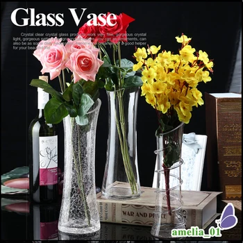 

High quality fashionable crackle muleshoe transparent single glass crystal vase home countertop brief fashion hydroponics vase
