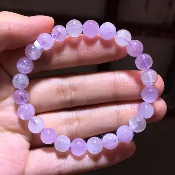 

8mm Genuine Natural Kunzite Bracelet For Women Men Love Anniversary Gift Round Beads Fashion Bracelet Fine Jewelry AAAAA