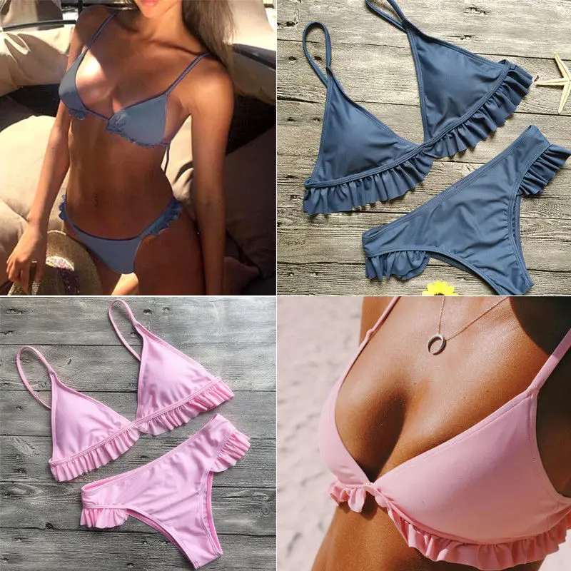 

2018 Summer Ruffle Bikinis Set Women Swimwear Push Up Paded Triangle Bra Swimsuits Bathing Swimsuit
