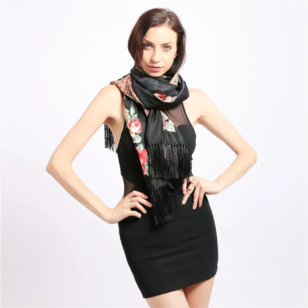

Jinjin.QC2019 Year Russian Floral Printed Long Scarf Women Bandana Bufanda Mujer Echarpe Foulard Hijab Scarfes and Shawls