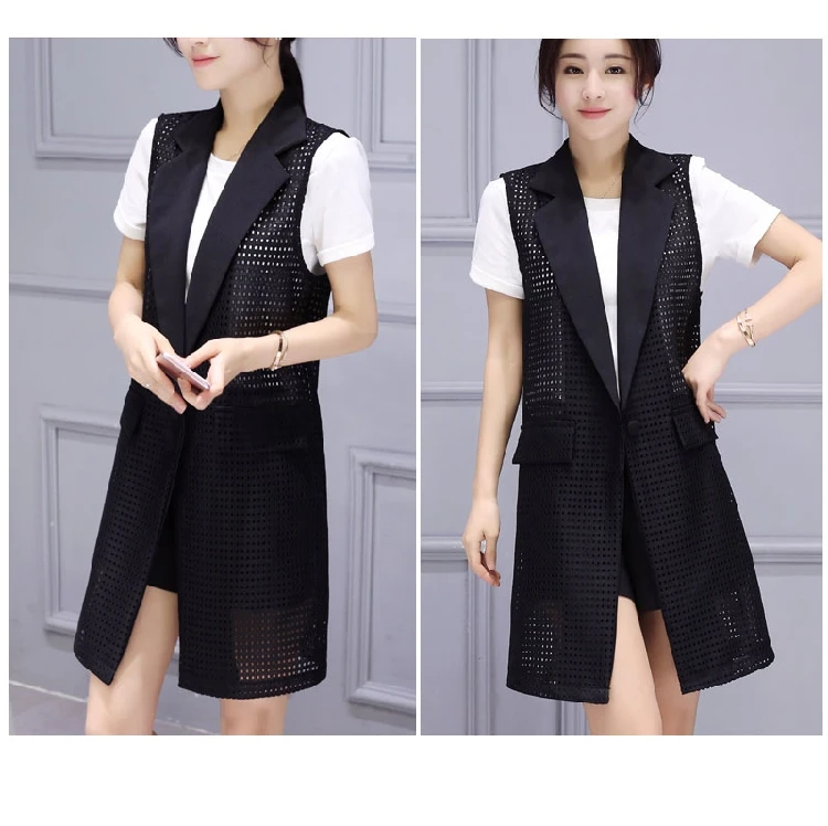 Kenancy Women Vest office lady pocket coat sleeveless vests Long jackets outwear top Roupa