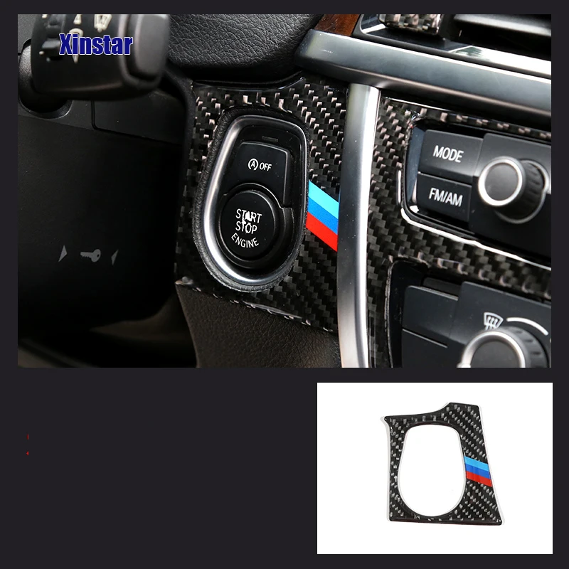 

Carbon fiber M power perfermance Car start engine decoration sticker for BMW 2013-2017 3 series F30 316 320 328 330 335