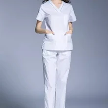 Женщины доктора и медсестры Ручная стирка одежда раздельный Рабочий костюм рот короткий рукав Открытое плечо анти-экспозиция хирургический костюм