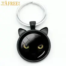 TAFREE llavero de gato negro clásico vintage hombres mujeres Halloween regalos colgante de bolsa o monedero llavero con anilla amor gato joyería CN316