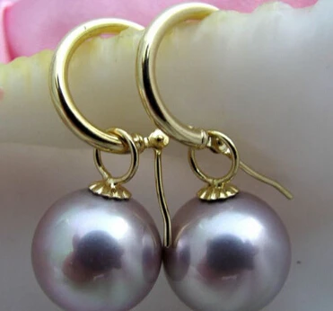 

hj 00536 16mm round purple shell pearl dangle earring