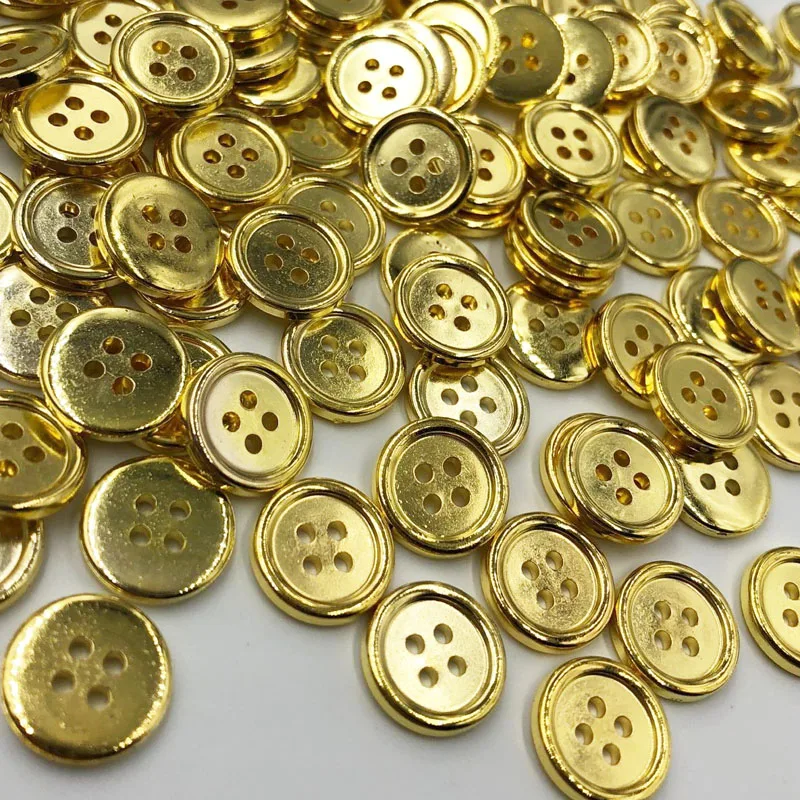 100 pcs Gold Plastic Buttons 15mm Sewing Craft 4 Holes PT190in Buttons