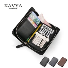 KAVYA 2017 NUEVA Venta Caliente de La Cremallera de la caja dominante de Cuero Bolsa de piel de Vaca de Los Hombres Monedero Casual Carpeta Dominante titulares de Ama de llaves Precio al por mayor