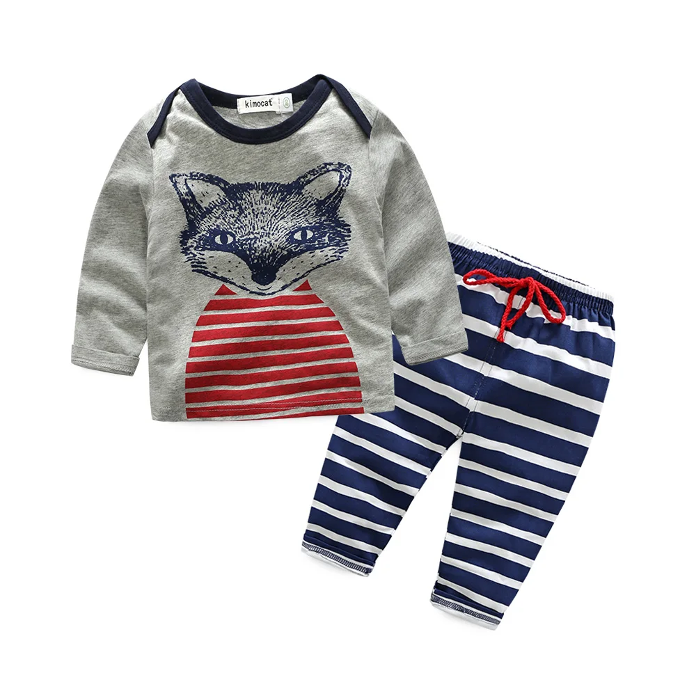 

Baby Newborn Boy Cotton Clothing Sets Spring Kid Clothes Cartoon Tops Kids Suits T-shirt Striped Pants Outfits Set Vetemen 0-2Y