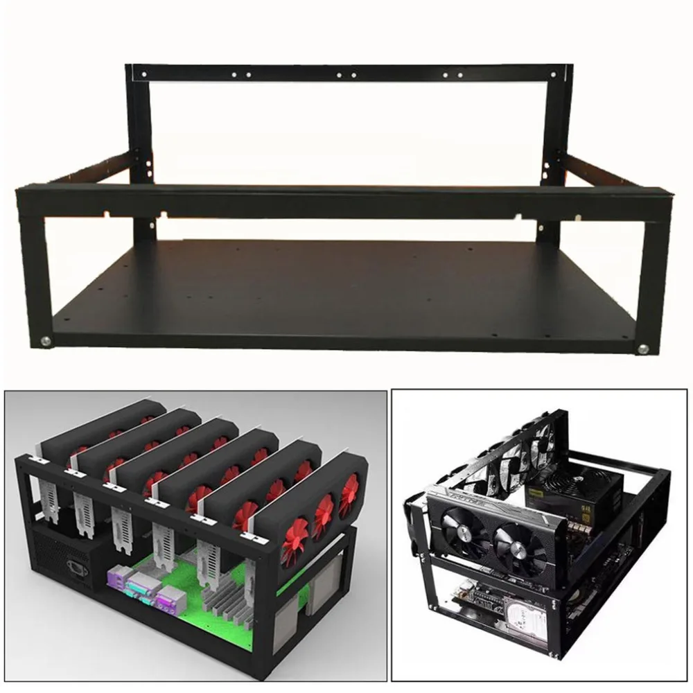 

6 GPU Mining Frame Case Crypto Coin Open Air Mining Miner Frame Rig Case Suitable for ETH BTC Ethereum Black