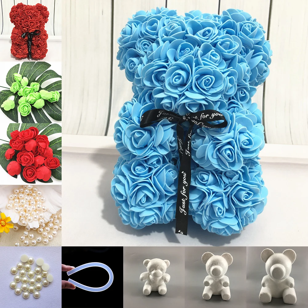 

Valentine's Day Rose Bear Multi-color Mini Foam Rose Head Teddy Mold Polystyrene Styrofoam Pearl DIY Decor Wedding Party Supply
