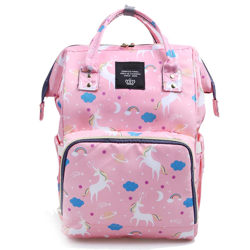 Сумка для подгузников с принтом единорога, водонепроницаемый рюкзак для матерей, сумка для подгузников с единорогом, большая емкость, сумка для пеленания - Цвет: Розовый