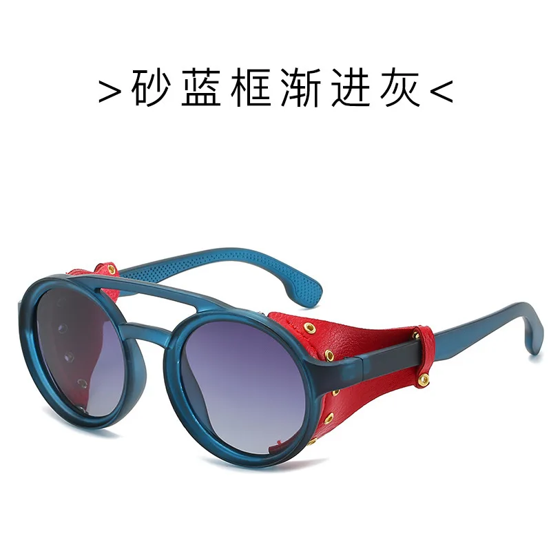 Круглые поляризованные солнцезащитные очки в стиле панк в стиле стимпанк,, винтажная кожаная боковая защита, фирменный дизайн, солнцезащитные очки Oculos De Sol Shades - Цвет линз: C5