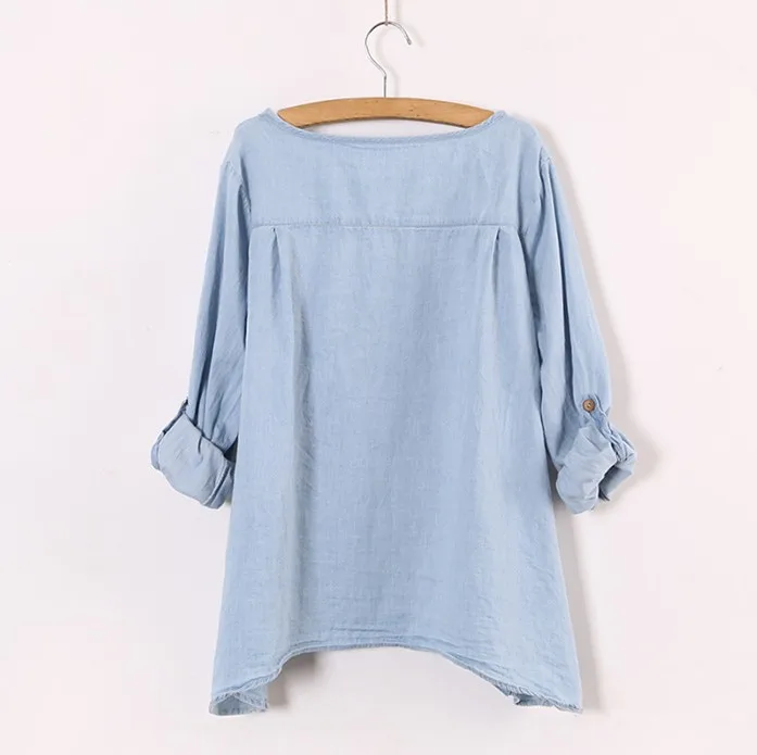 Femenina blusas 2018 mujer denim camisa de manga larga de vaquero blusas y tops cuello Irregular blusa ropa mujer Femenina blusas 2018 mujer denim camisa de manga larga de vaquero blusas y tops cuello Irregular blusa ropa mujer