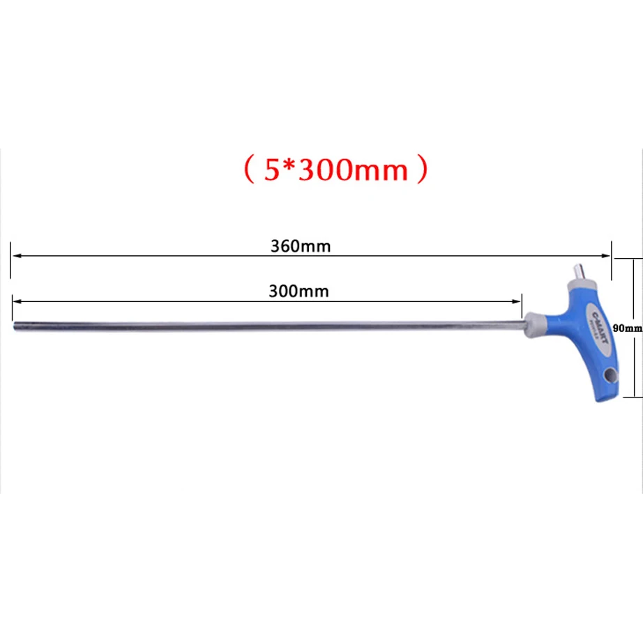 C-Mart ручной инструмент 2,5/3/4/5/6/8/10 мм хром-ванадиу Сталь внутренний шестигранный ключ, дюймовый стандарт Т-образная ручка, дюймовый стандарт allen шестигранный ключ разводной раздвижной гаечный ключ - Цвет: 5x300mm