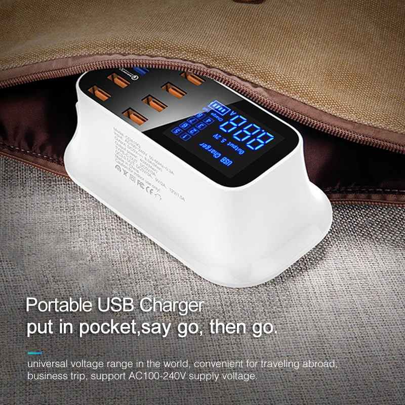 Quick Charge 3.0 Smart USB Type C Charger Station Led Display Fast Charging Phone Tablet USB Charger For iPhone Samsung Adapter