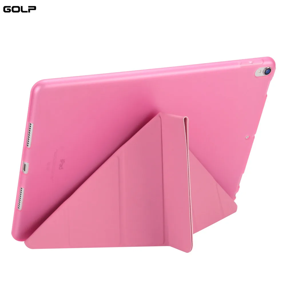 Для iPad 10,2 чехол GOLP из искусственной кожи Жесткий ПК смарт-чехол для iPad 7-го поколения флип-чехол с подставкой для iPad 10,2 A2197 - Цвет: Pink