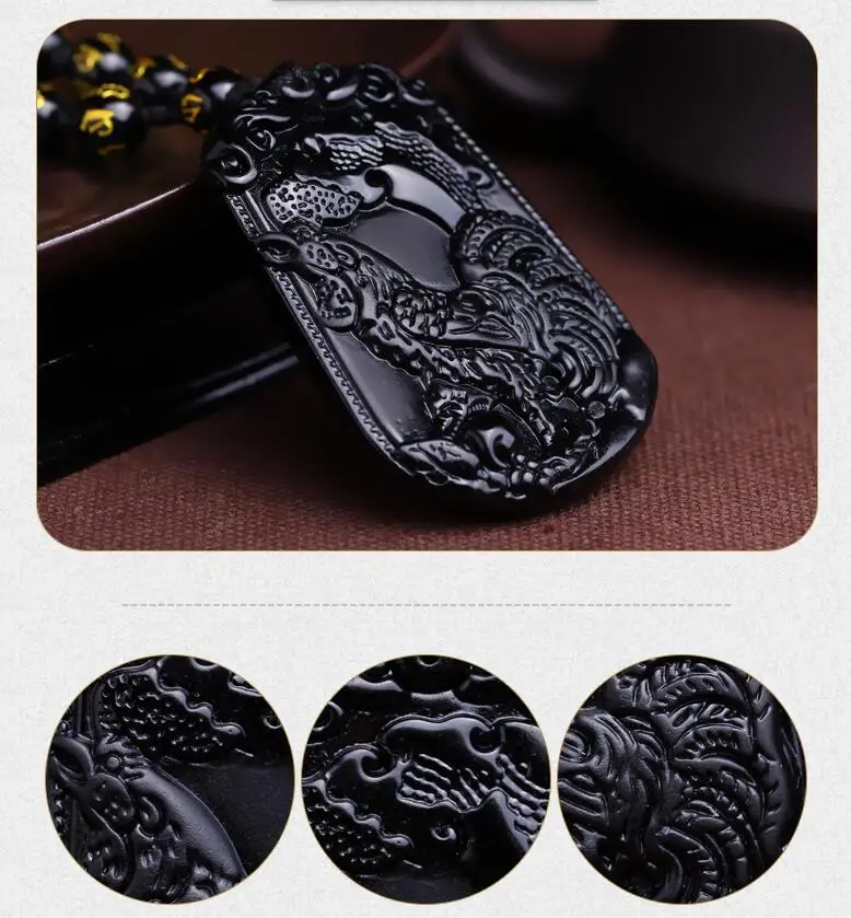 Натуральный черный резной китайский зодиакальный знак кабана обсидиан ожерелье с амулетом кулоны прекрасно для женщин и мужчин