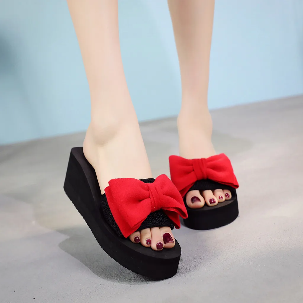 

2019 New Slippers Women Bow Thick Foundation Elegant Slippers Summer Cute Flower Beach Sandals Shoes Zapatos De Mujer Chaussures