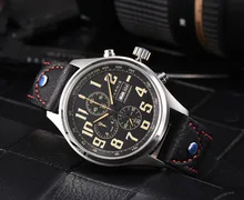Mais recente 43mm Parnis Homens Relógio Marca de Quartzo Três Pequeno Mostrador Cronógrafo Semana Calendário de Quartzo de Couro dos homens Piloto Militar relógios