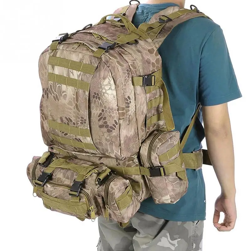 

55L Practical Camping Hiking Outdoor Bag Tactical Sport Backpack Military Large Capacity Hunting Molle Rucksack Oxford Fabric