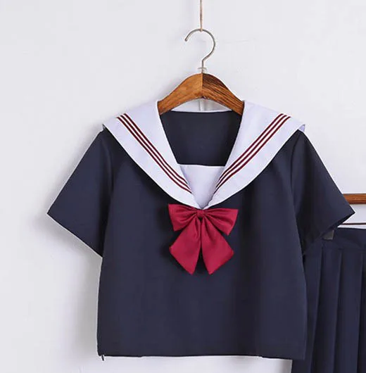 Short sleeve top Японская школьная форма для девочек, милые короткие носки/длинного покроя в морском стиле Топы+ плиссированная юбка комплекты Косплэй костюм JK - Цвет: Short sleeve top