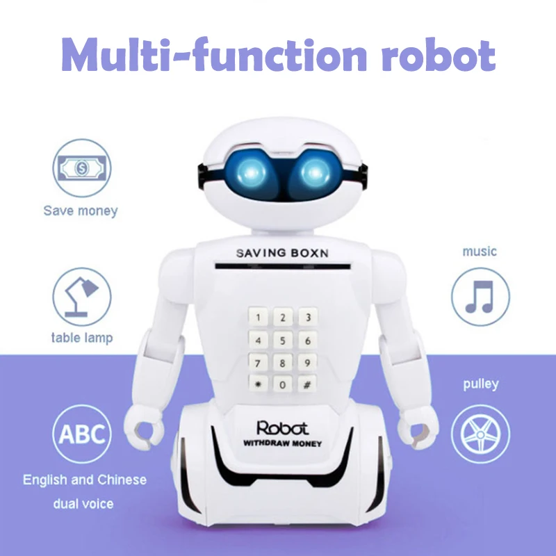 

Simulation Robot Electric Robot Saving Robot Table Lamp Robot LED White Music Table Lamp Educational Piggy Bank Novelty