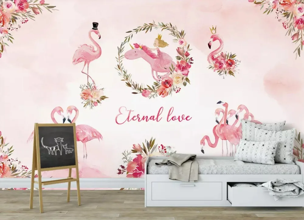 Beibehang Индивидуальные Современные экологические скандинавские Розовый Единорог Фламинго задний план обои домашний декор папье peint